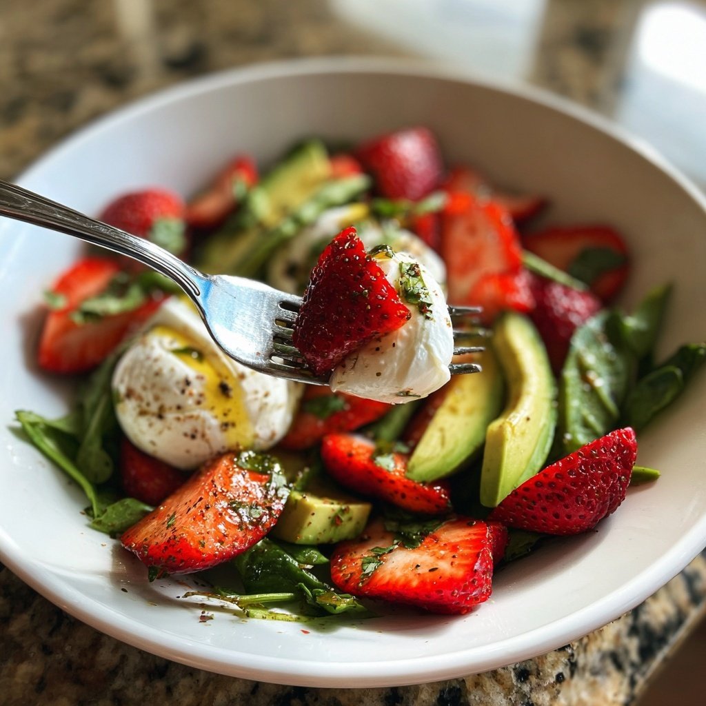Salat mit Erdbeeren, Avocado und Burrata